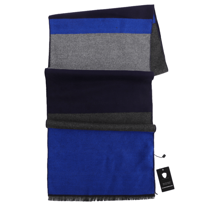 Men's Striped Wool Scarf Blue Black Grey