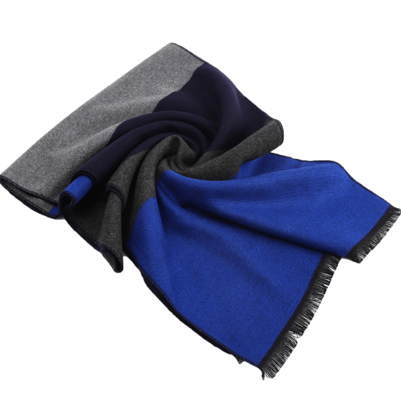 Men's Striped Wool Scarf Blue Black Grey