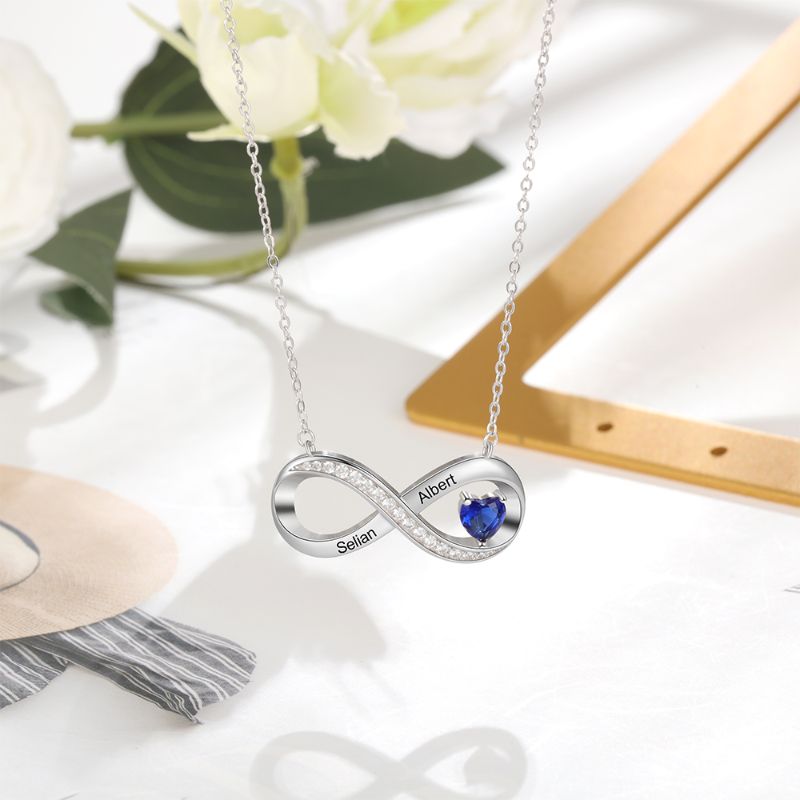 Personalised 925 Sterling Silver Infinity Birthstone Necklace