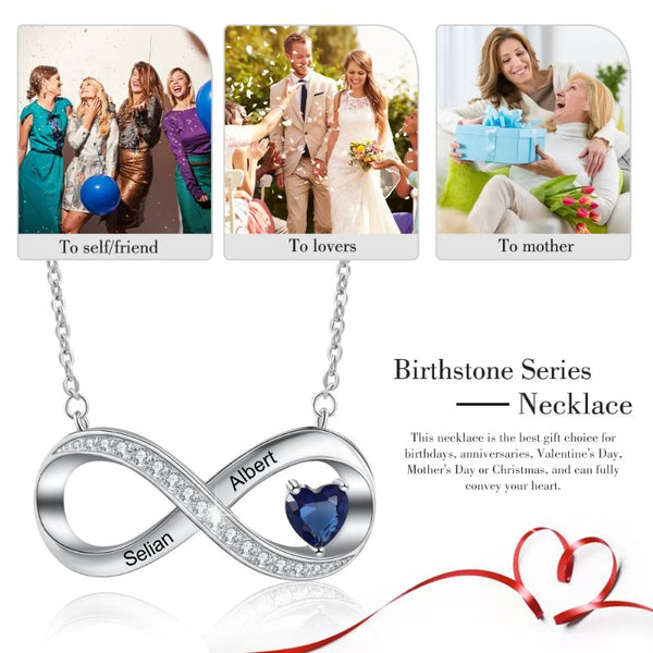Personalised 925 Sterling Silver Infinity Birthstone Necklace - Livloko London