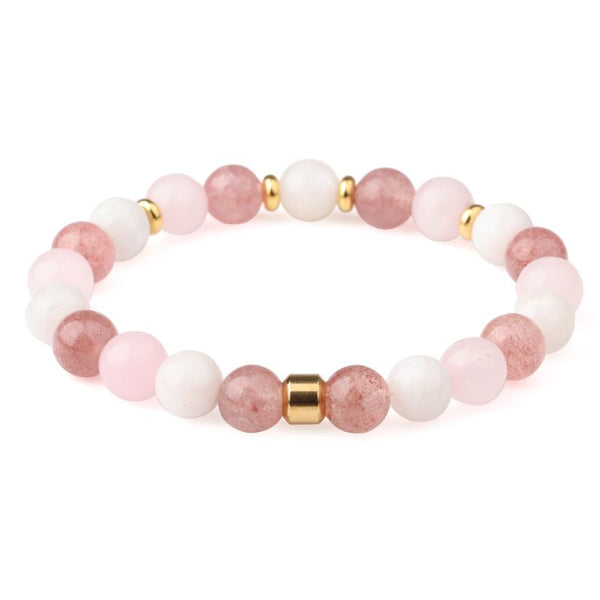Moonstone, Rose & Strawberry Quartz Crystal Bracelet