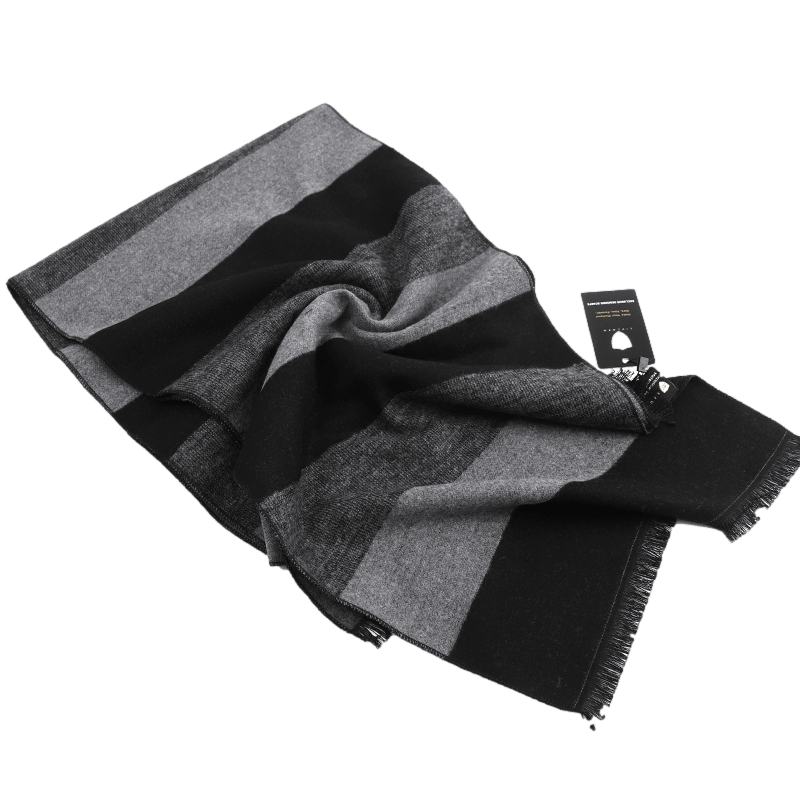 Men's Striped Wool Scarf Black Grey