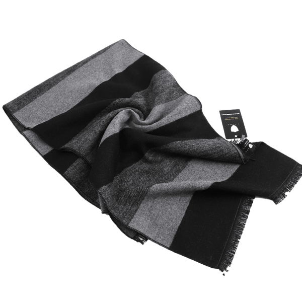 Men's Striped Wool Scarf Black Grey - Livloko London