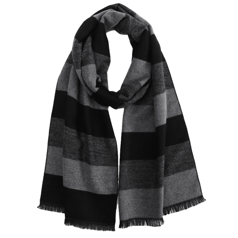 Men's Striped Wool Scarf Black Grey - Livloko London