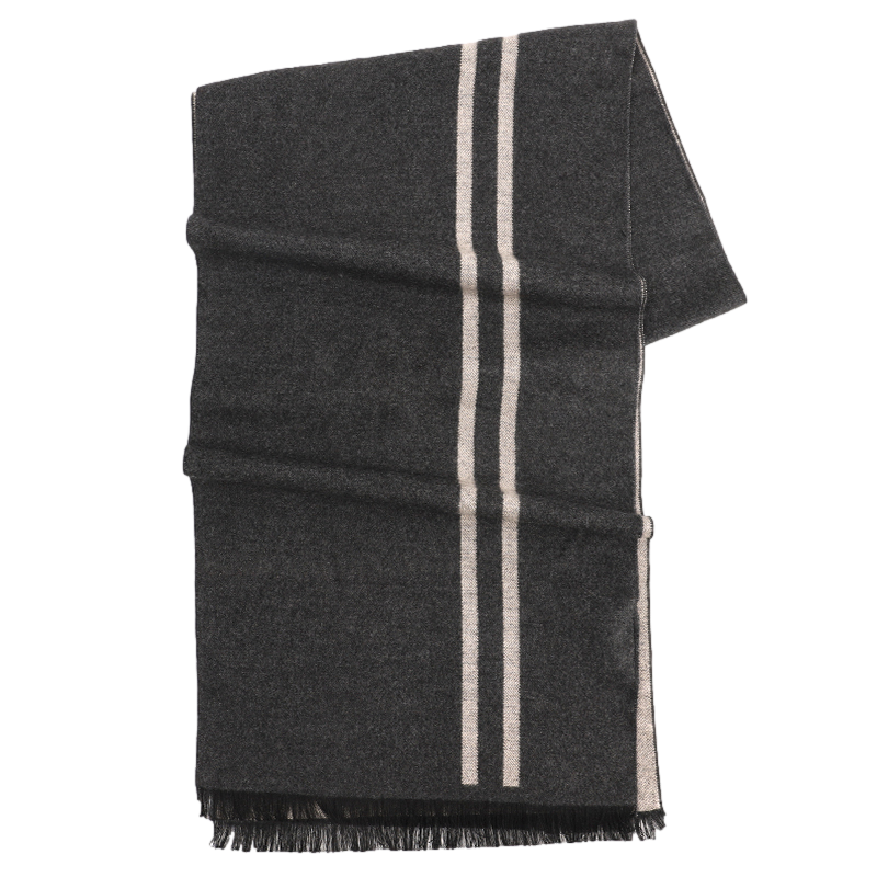 Men's Striped Wool Scarf Grey Beige