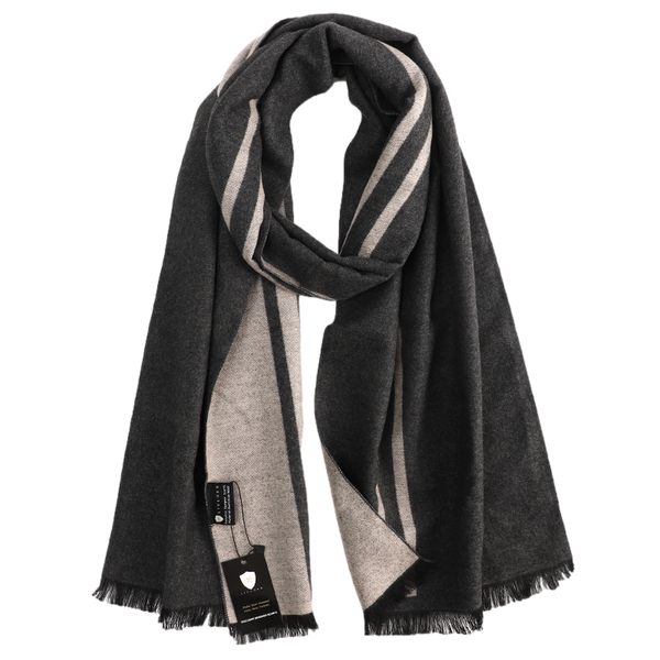 Men's Striped Wool Scarf Grey Beige