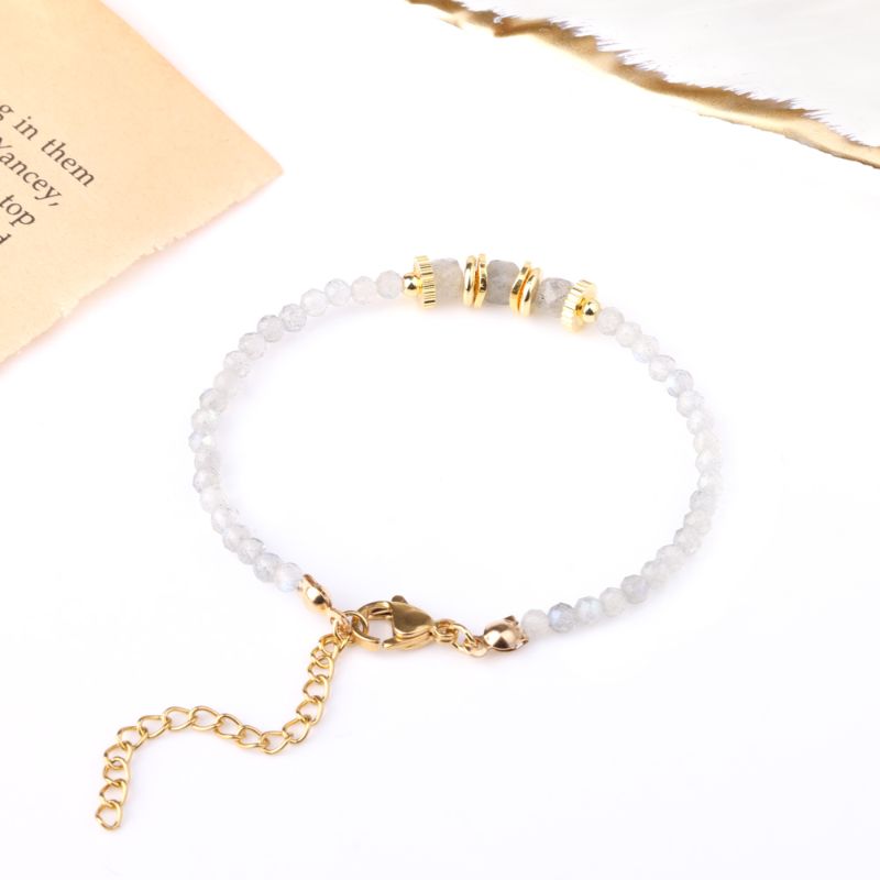 Labradorite Crystal Bracelet 18ct Gold Plated placed on white background