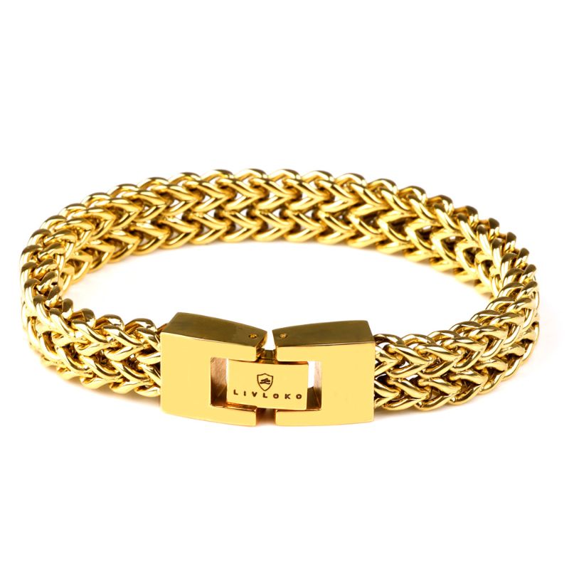 Livloko Stainless Steel Golden Curb Chain Bracelet