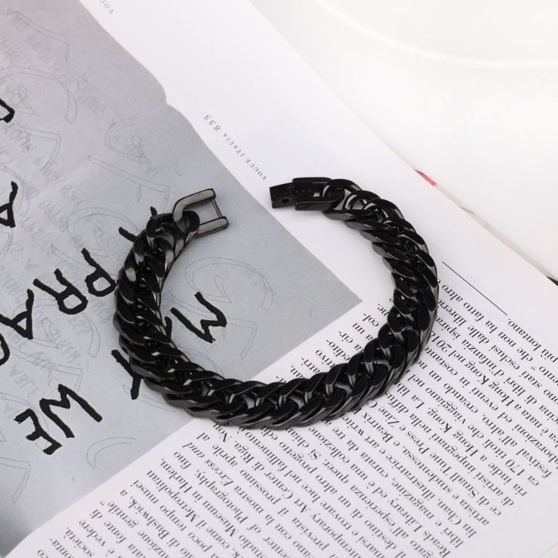 Stainless Steel Chunky Black Curb Chain Bracelet - Livloko London