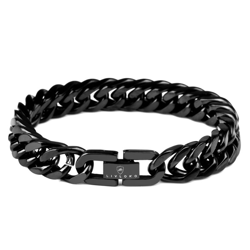 Stainless Steel Chunky Black Curb Chain Bracelet - Livloko London