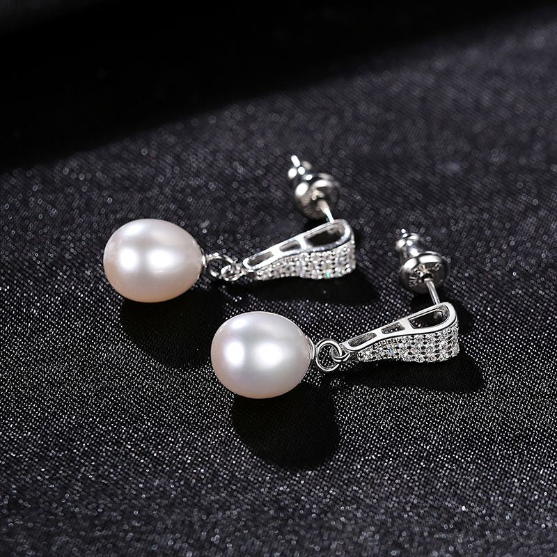 Sterling Silver Pearl Drop Earrings with Tapered Detail