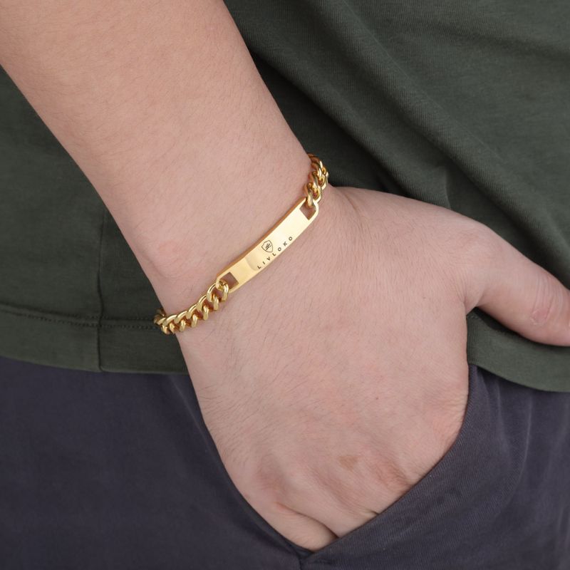 Branded Stainless Steel Golden Curb Chain Bracelet
