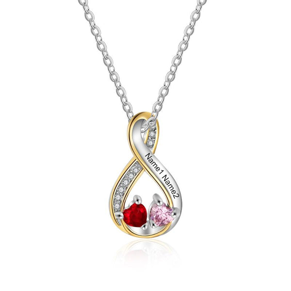 Personalised 925 Sterling Silver Infinity Heart Birthstone Necklace