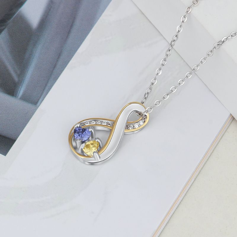 Personalised 925 Sterling Silver Infinity Heart Birthstone Necklace