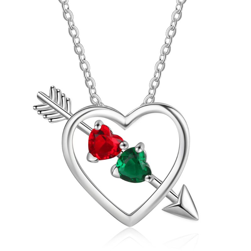 Personalised 925 Sterling Silver Arrow Heart Shape Birthstone Necklace