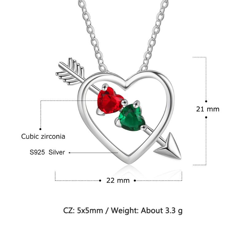 Personalised 925 Sterling Silver Arrow Heart Shape Birthstone Necklace details