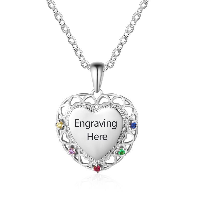 Personalised 925 Sterling Silver Birthstone Heart Necklace