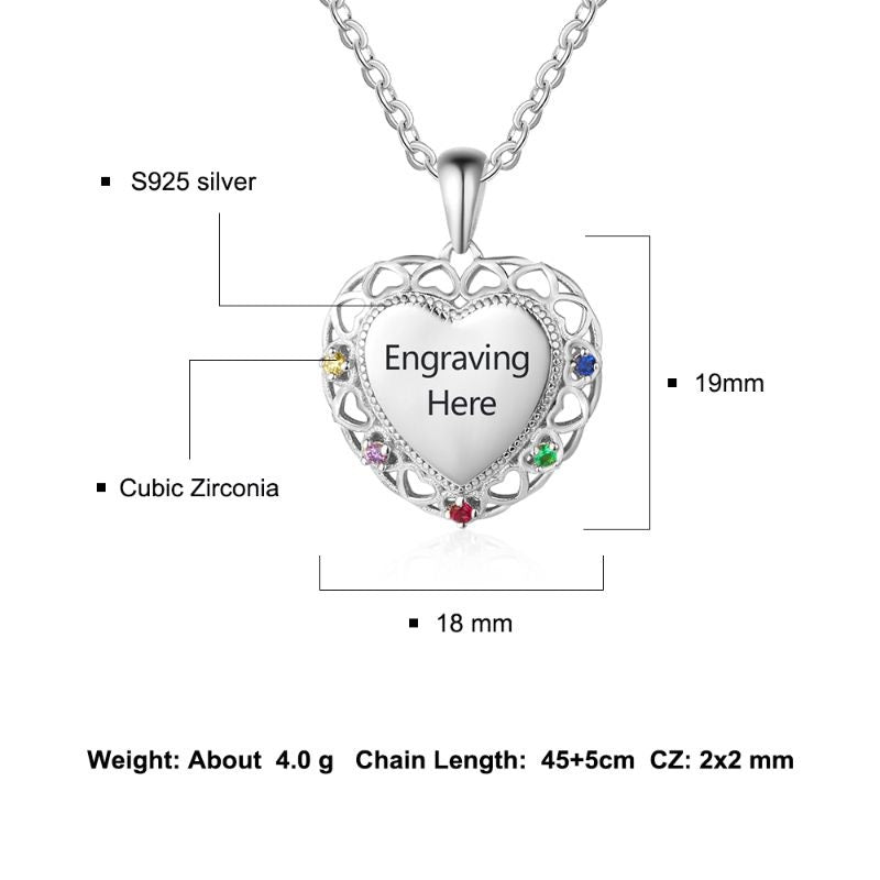 Personalised 925 Sterling Silver Birthstone Heart Necklace