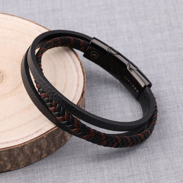 mens black leather bracelet