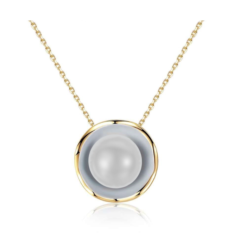 Sterling Silver Pearl Pendant Necklace with Round Setting