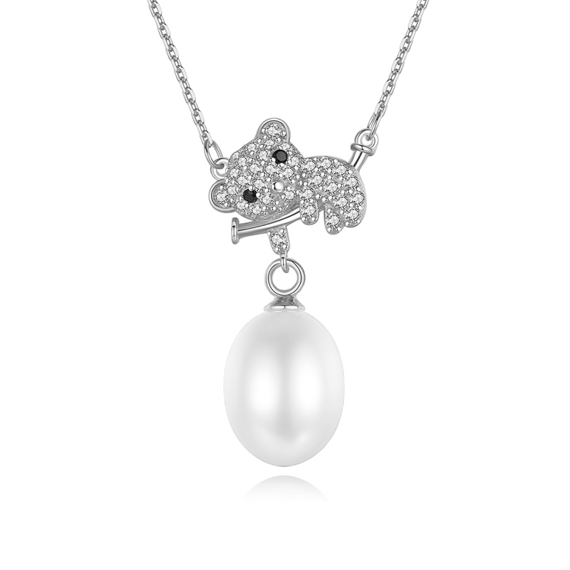 Sterling Silver Crystal Cluster Pearl Pendant Necklace