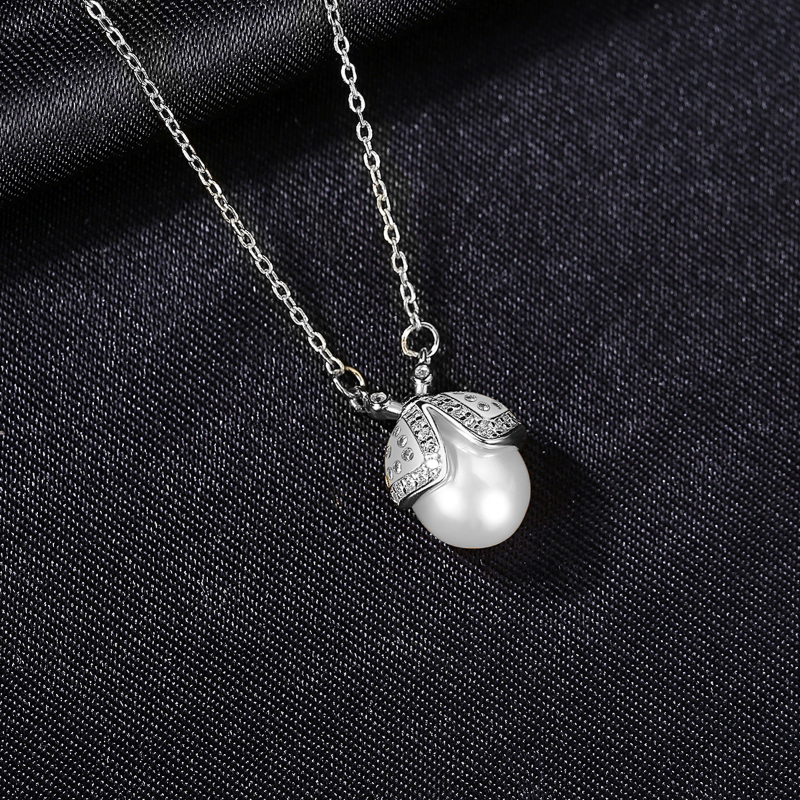 Sterling Silver Ladybird Pearl Pendant Necklace
