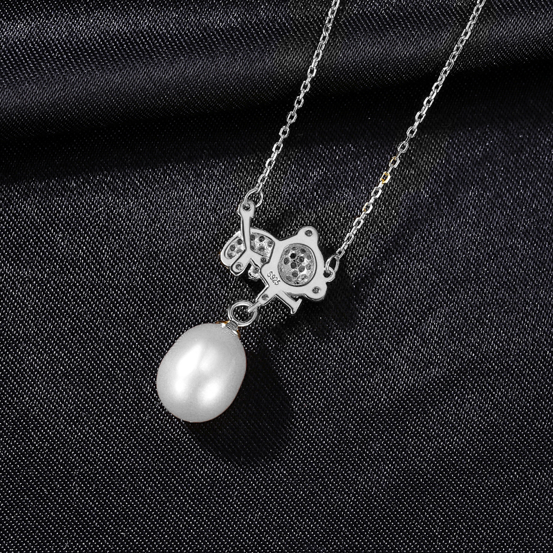 Sterling Silver Crystal Cluster Pearl Pendant Necklace