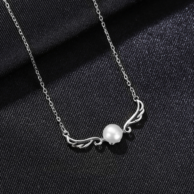 Silver Dainty Pearl Angel Wing Necklace