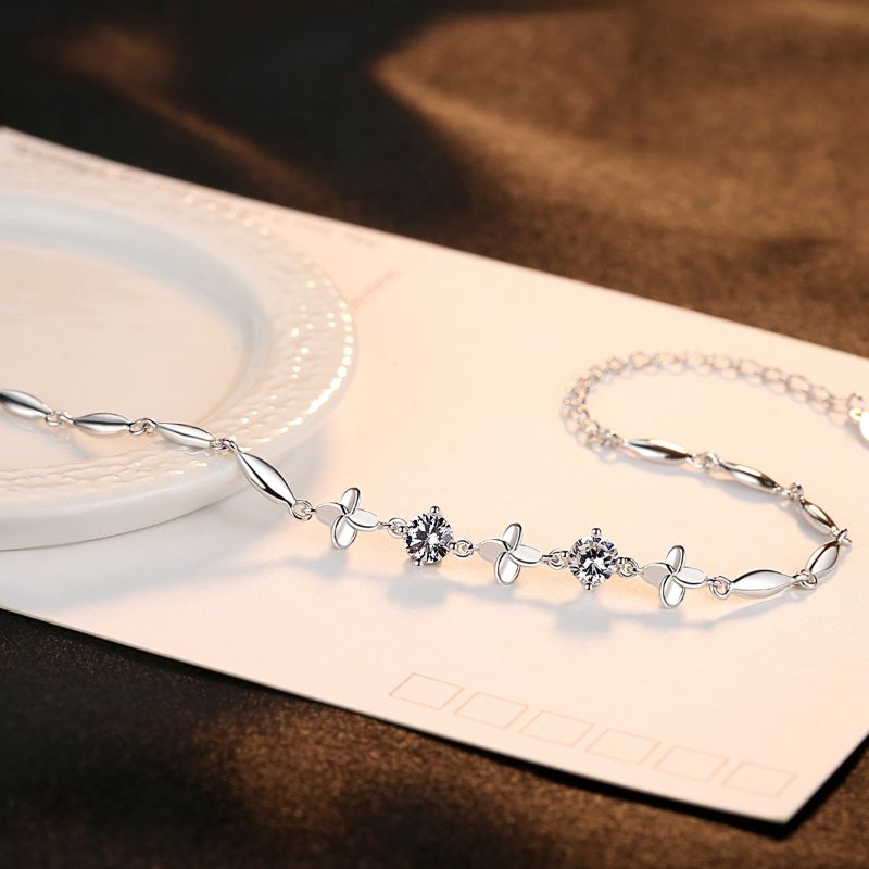 unique designed S925 Sterling Silver Flower Zirconia Bracelet