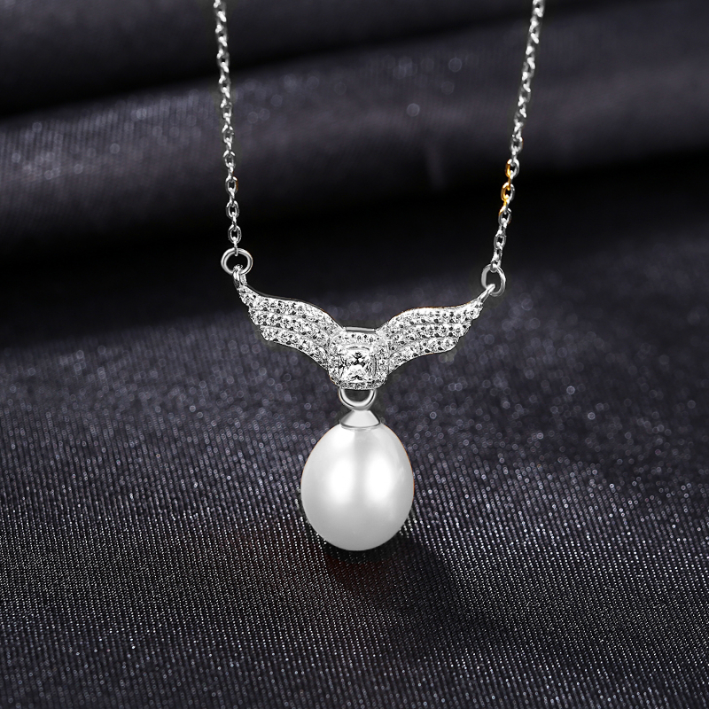 Sterling Silver Wing and Pearl Pendant Necklace