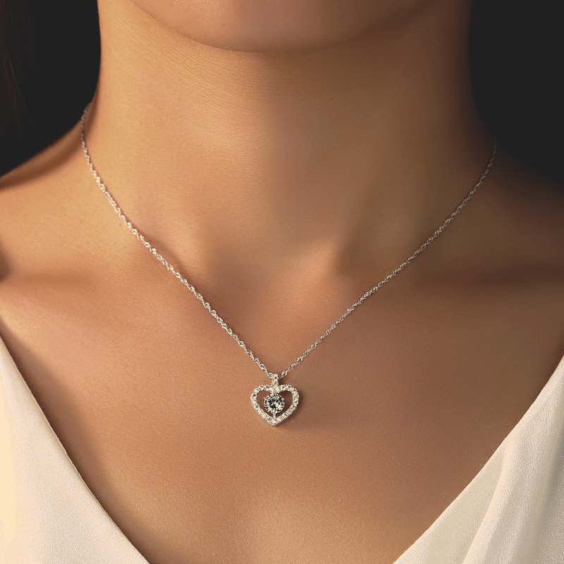S925 Sterling Silver Zirconia Necklace around woman's neck