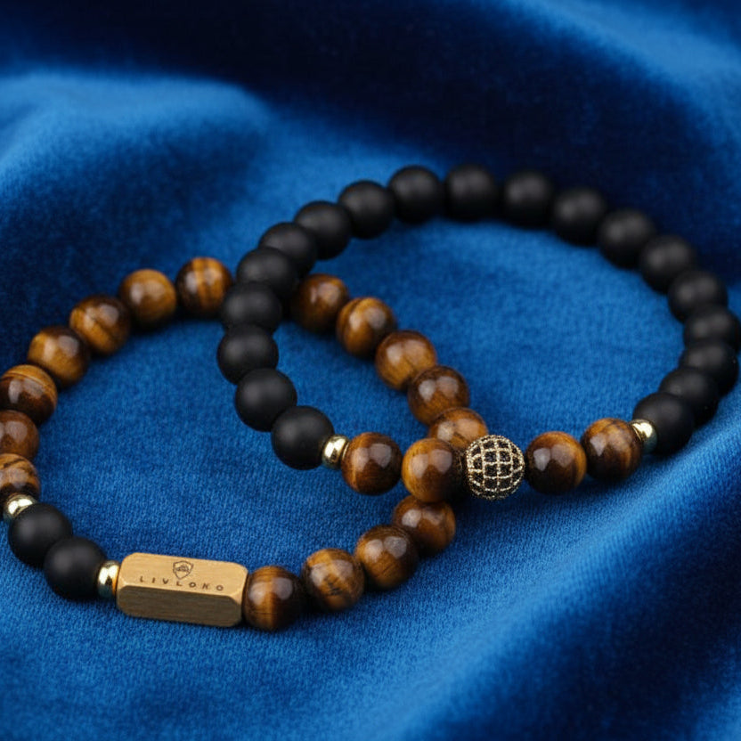 Tiger-eye and Agate Stacked Bracelet - Livloko London