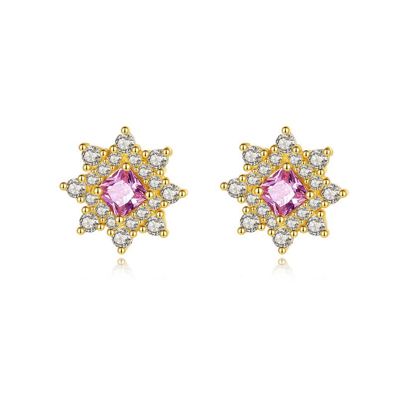 Sterling Silver Pink Crystal Star Stud Earrings