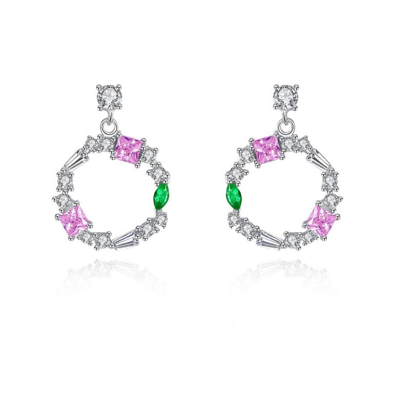 Sterling Silver Multicoloured Zirconia Circle Drop Earrings