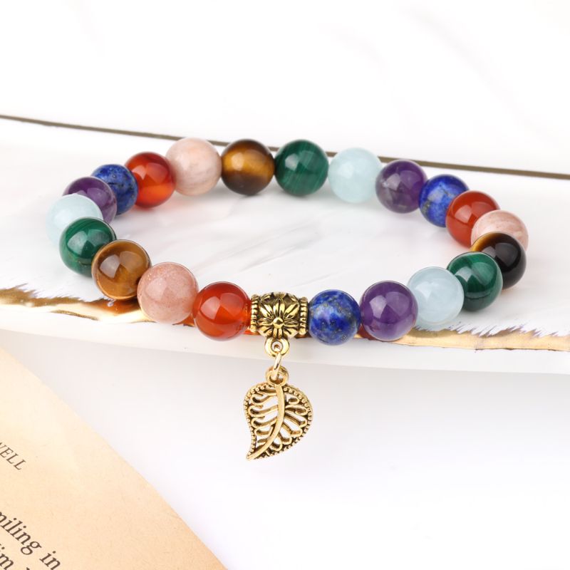 7 Chakra Bracelet & Leaf Pendant