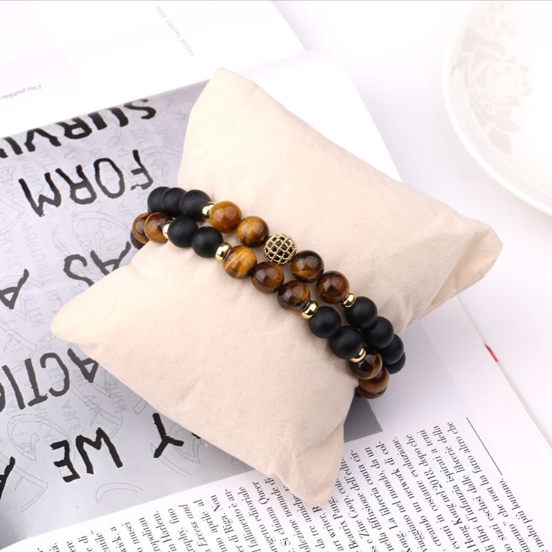 Tiger-eye and Agate Stacked Bracelet