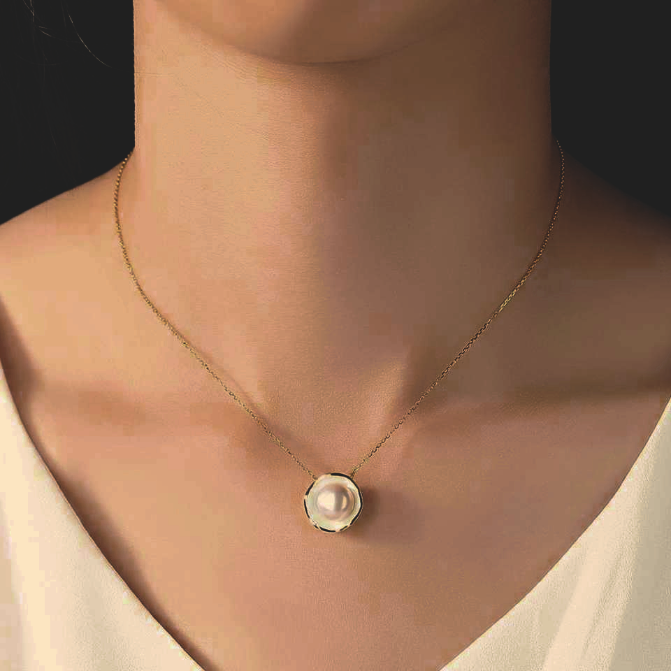 Sterling Silver Pearl Pendant Necklace with Round Setting