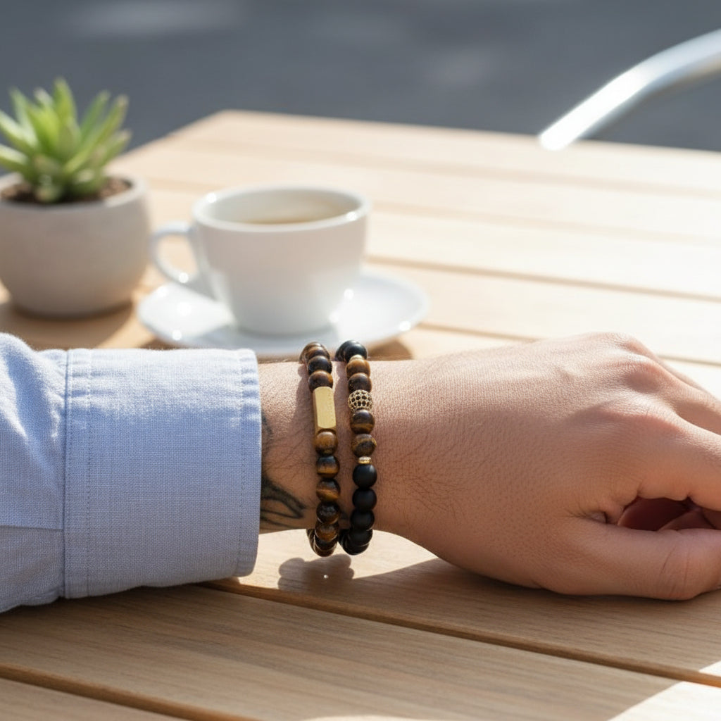 Tiger-eye and Agate Stacked Bracelet - Livloko London