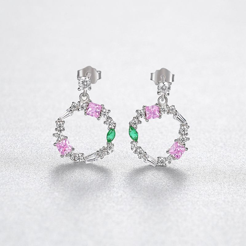 Sterling Silver Multicoloured Zirconia Circle Drop Earrings
