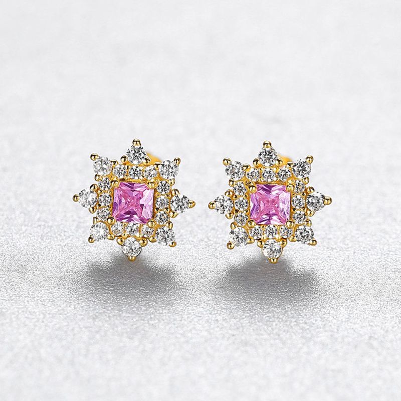 Sterling Silver Pink Crystal Star Stud Earrings