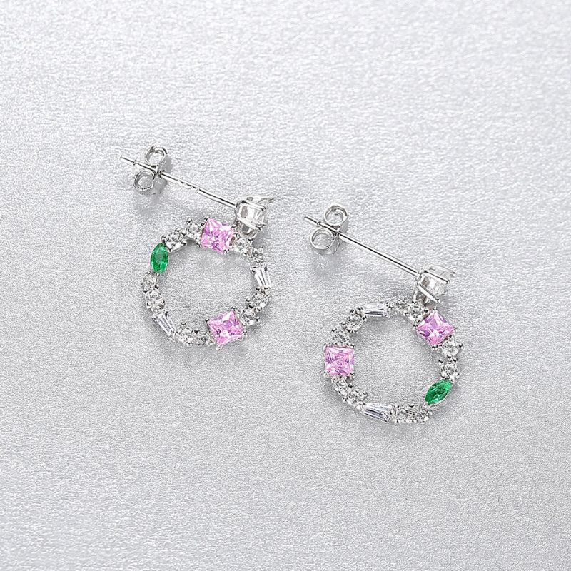 Sterling Silver Multicoloured Zirconia Circle Drop Earrings