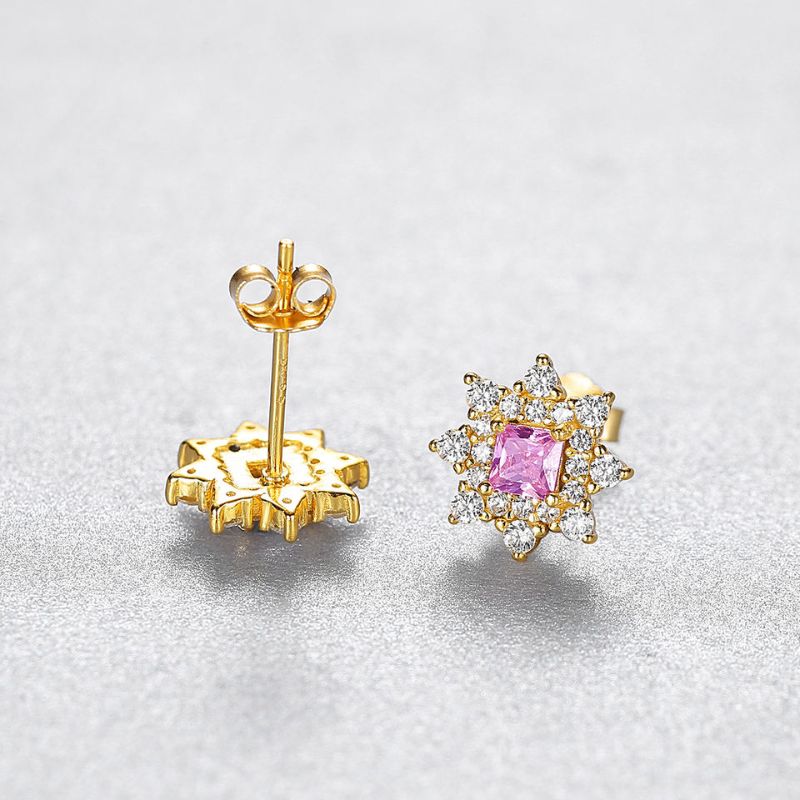 Sterling Silver Pink Crystal Star Stud Earrings