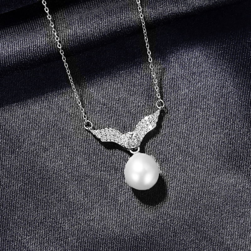 Sterling Silver Wing and Pearl Pendant Necklace