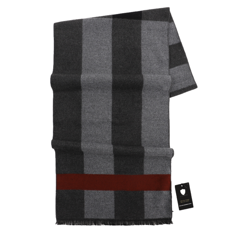 Men's Striped Wool Scarf Grey Red