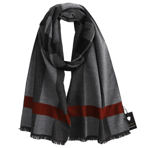 Men's Striped Wool Scarf Grey Red