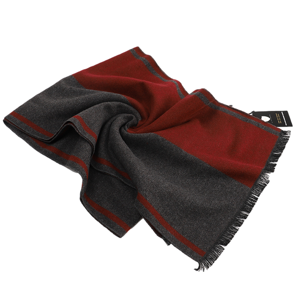 Men's Striped Wool Scarf Maroon Grey - Livloko London
