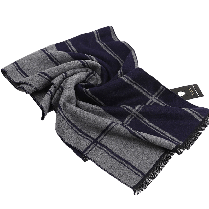 Men's Striped Wool Scarf Navy Grey - Livloko London