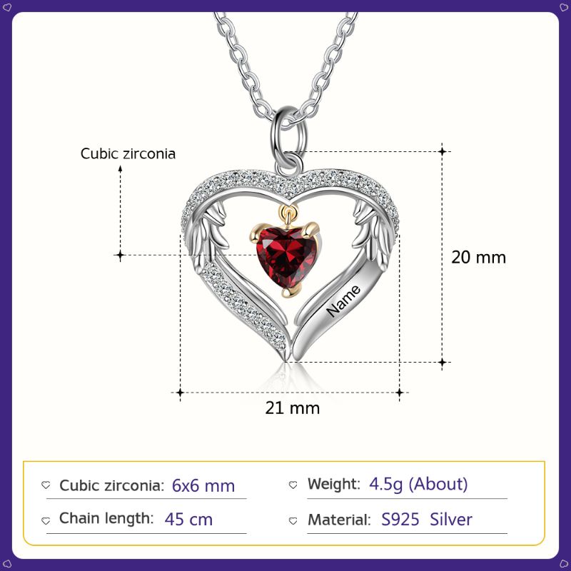 Personalised S925 Sterling Silver Heart Birthstone Necklace details