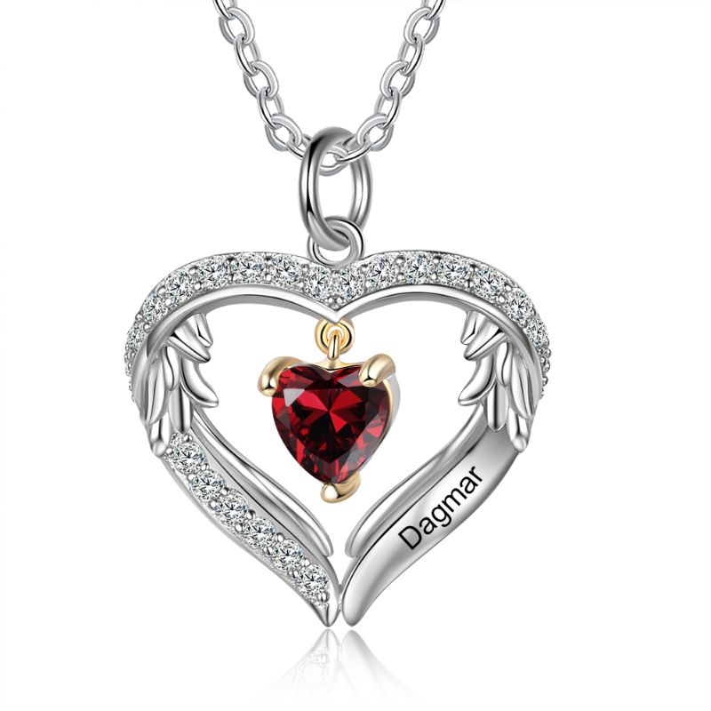 Personalised S925 Sterling Silver Heart Birthstone Necklace