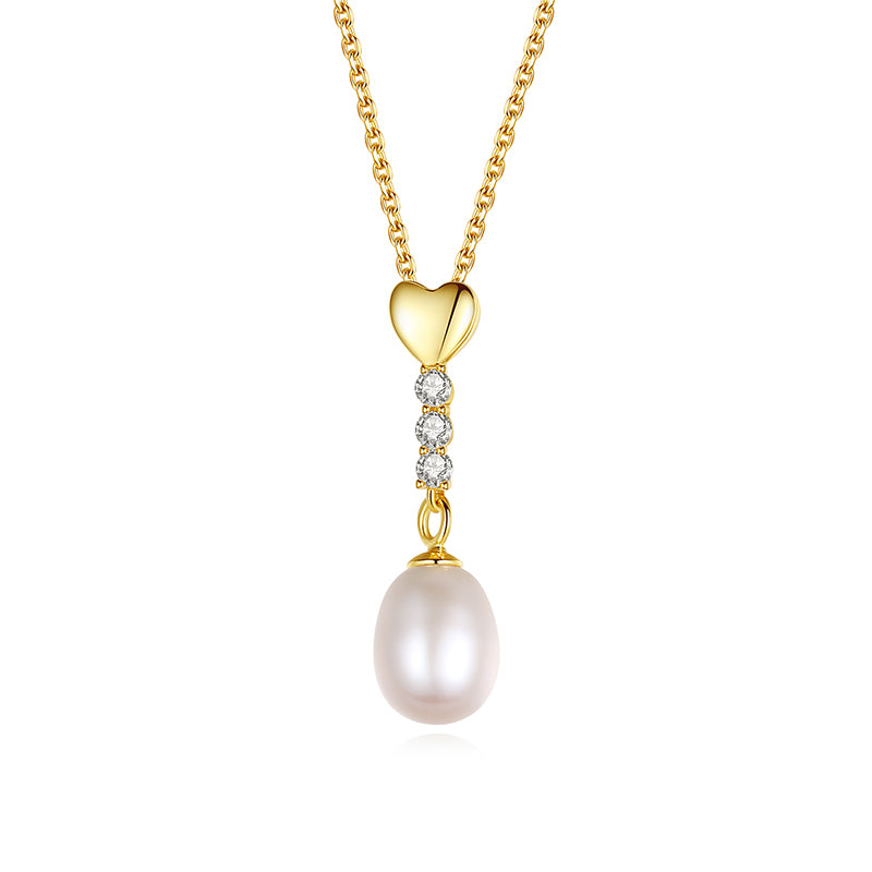 S925 Sterling Silver heart Pearl Necklace